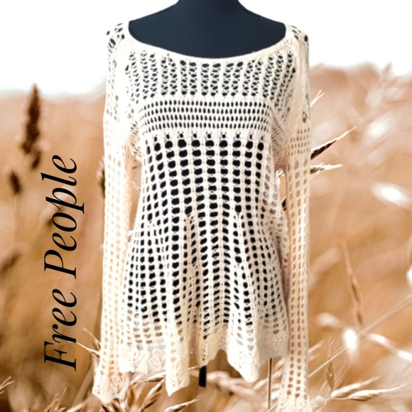 Free people beige knit baby doll cover up dress size medium